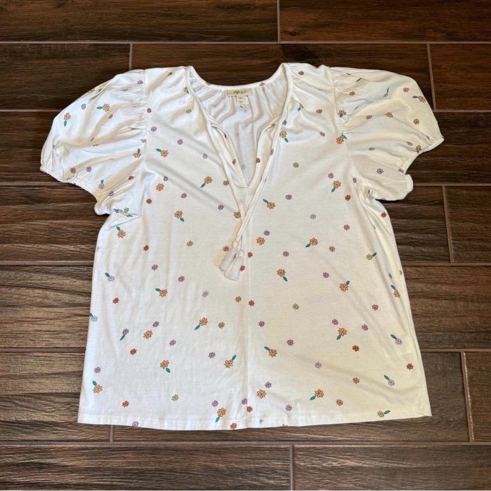 Style & Co Floral Puff Sleeves Top Size PXXL NWOT